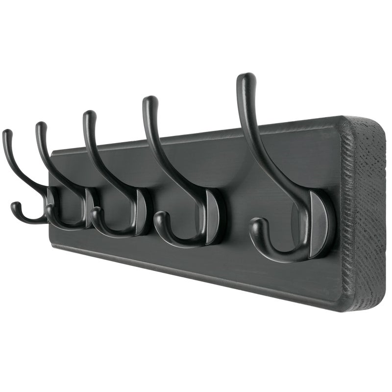 Dseap Coat Rack Wall Mount: Modern, Patented, Heavy-Duty, 17.4" Long 5-Double-Hooks Wooden Hanger Hook Rail for Winter Coats Hat Jacket Clothing, Black - Image 1
